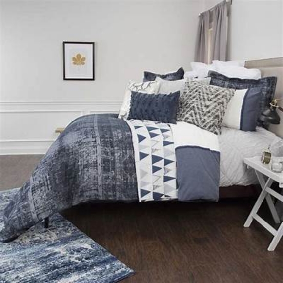 Rizzy Home Geometric 3pc 100% Cotton King Duvet Cover Set in Blue $430 - Picture 5 of 12